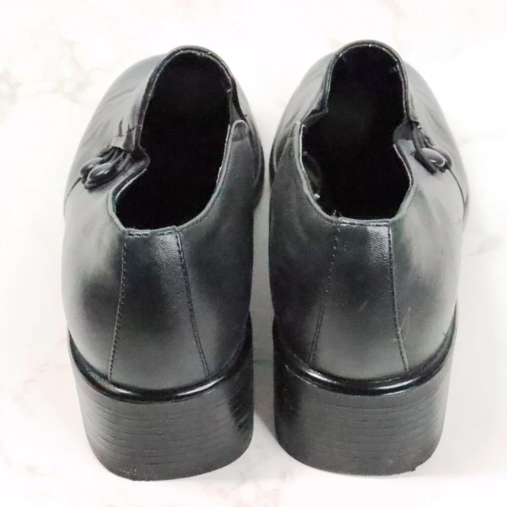 Croft & Barrow Womens 8M Katie Black Leather Chunky Y2K Square Toe Loafer Shoes - Picture 8 of 10